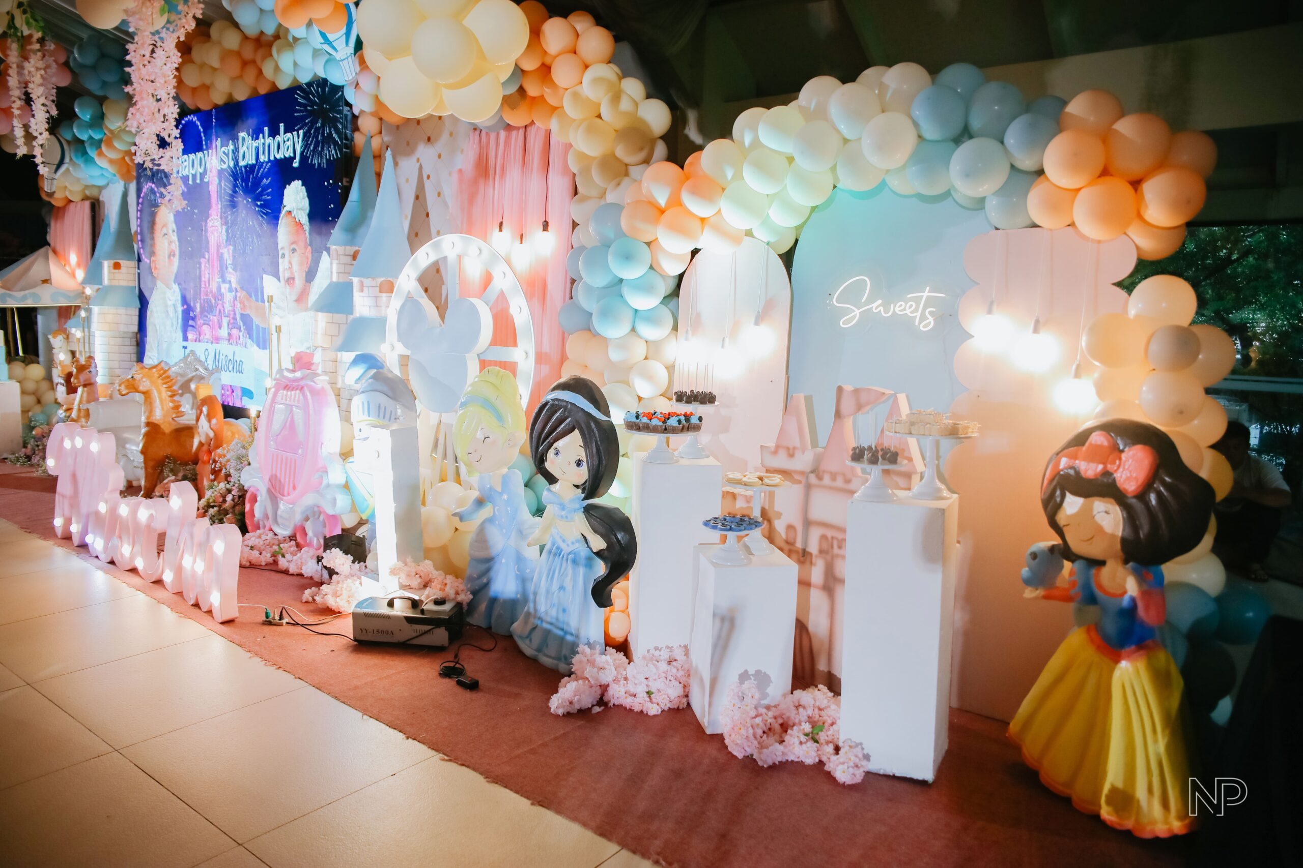 Princess themed party decor with royal castle backdrops, elegant pastel styling, and fairytale elements. Expert event stylist in Metro Manila, Philippines, specializing in princess birthday parties, magical event setups, and themed celebrations for kids. Perfect for little girls’ birthdays, Disney princess parties, and fairytale-inspired events.