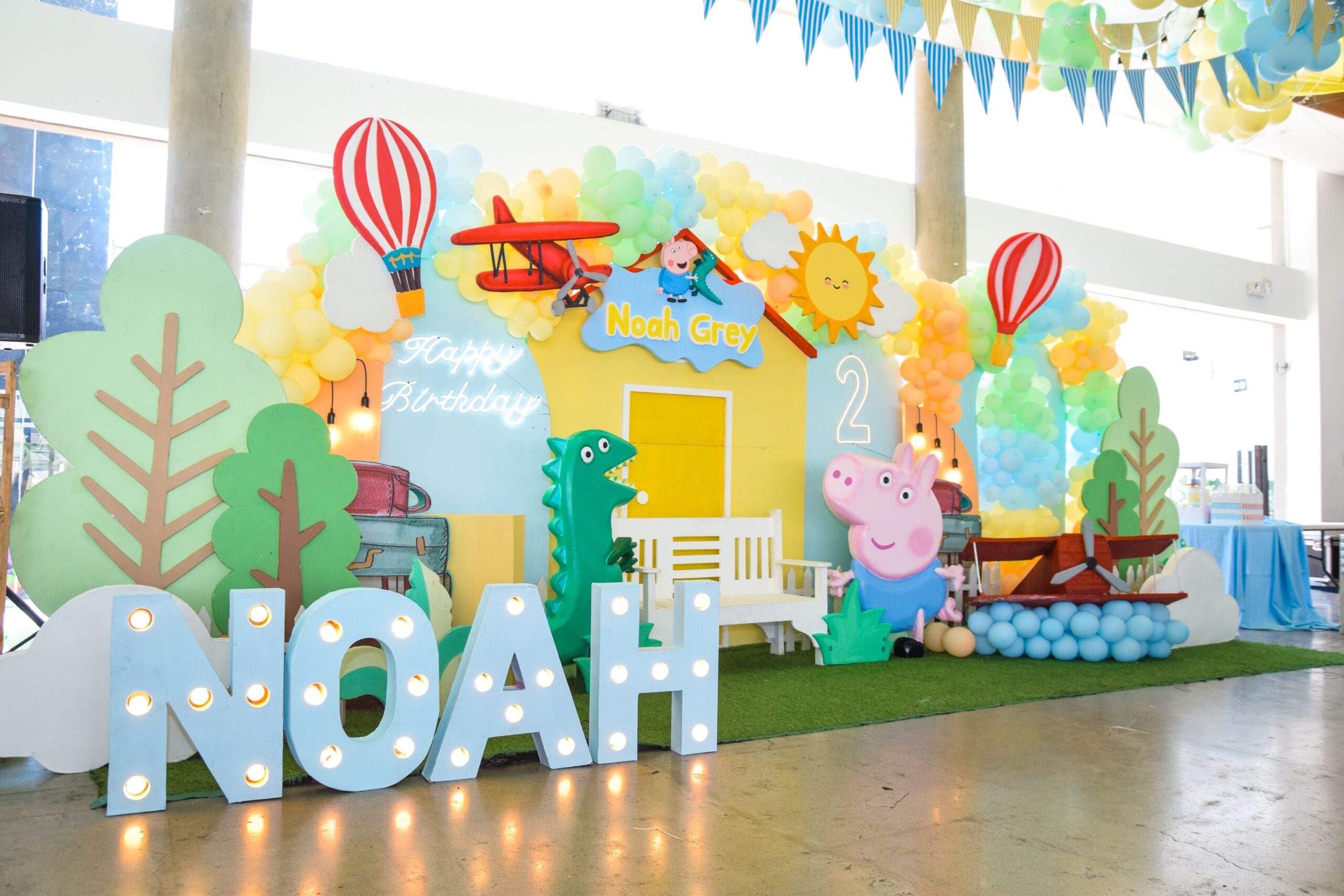 Creative George the Pig-themed party setup in the Philippines with Gorg character decorations, farm-inspired props, and colorful accents