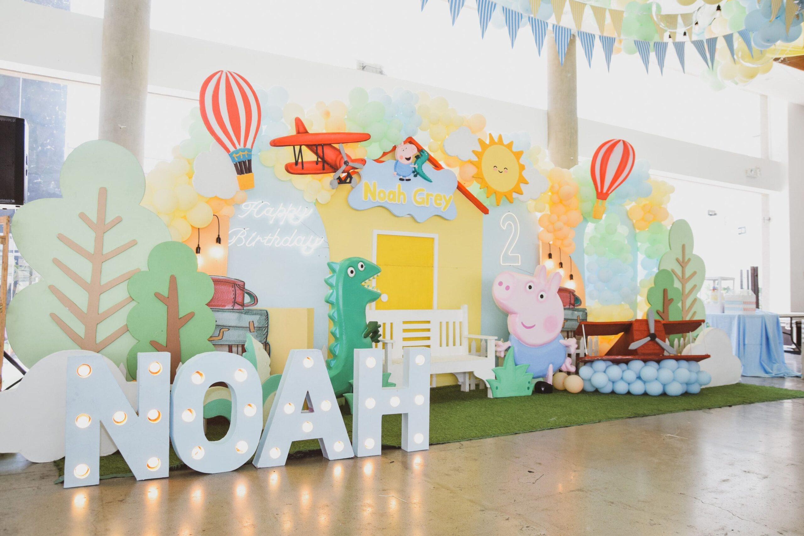 Creative George the Pig-themed party setup in the Philippines with Gorg character decorations, farm-inspired props, and colorful accents