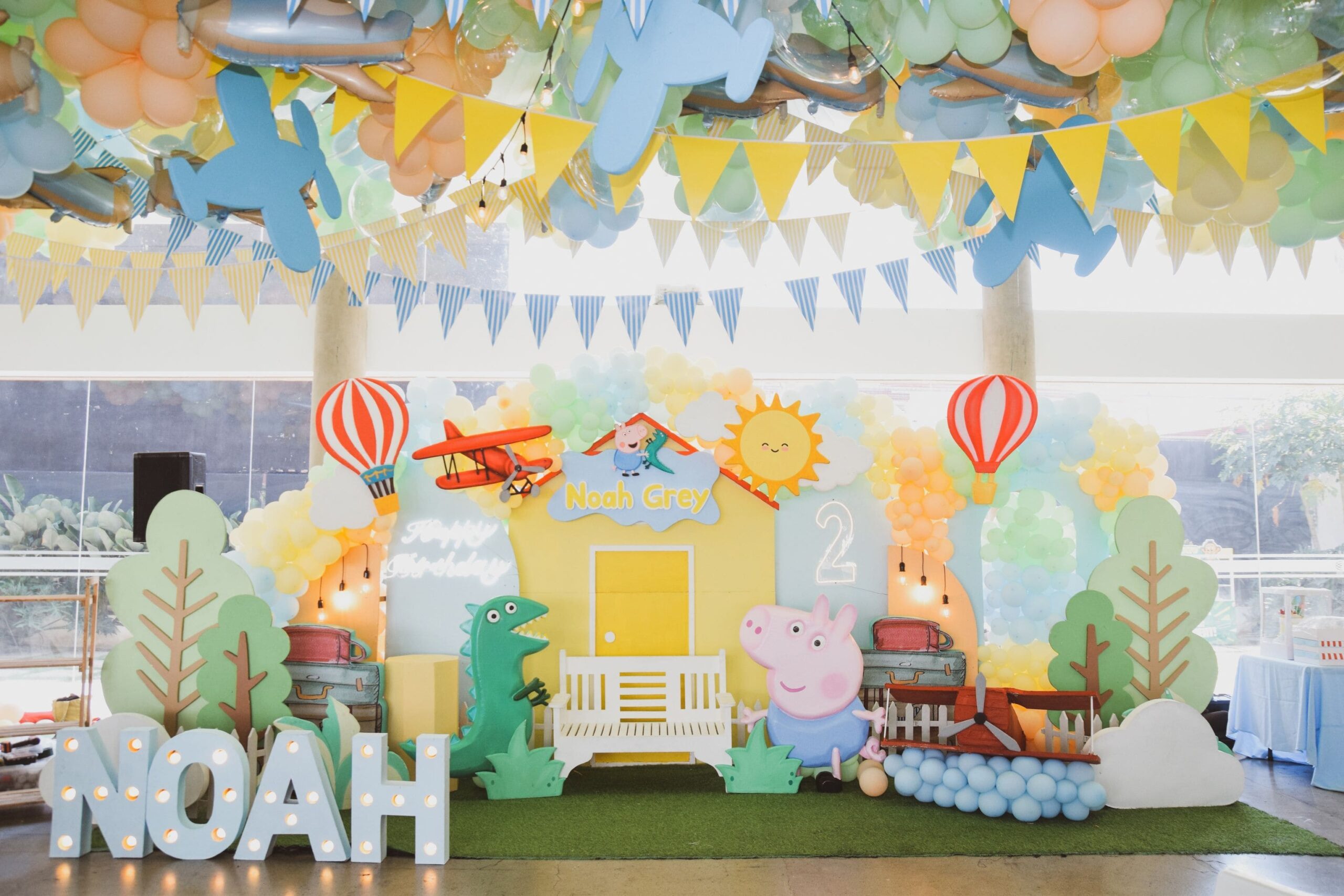 Creative George the Pig-themed party setup in the Philippines with Gorg character decorations, farm-inspired props, and colorful accents