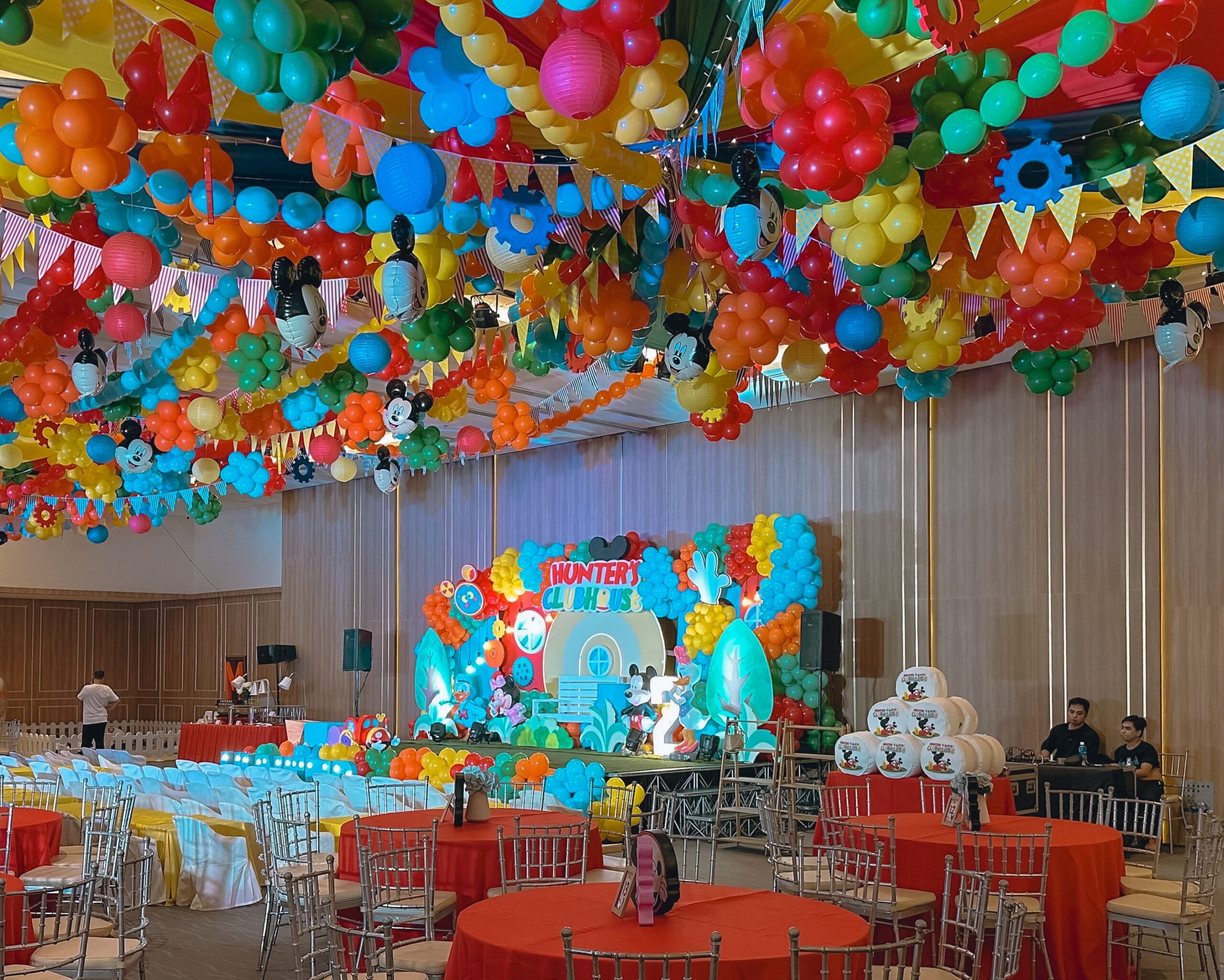 Mickey Mouse Clubhouse themed kids' party with colorful balloon decor, character cutouts, and playful clubhouse elements. Expert event stylist in Metro Manila, Philippines, specializing in Disney-themed parties, birthday event styling, and character party decorations. Perfect for children's birthdays, themed celebrations, and fun family events.