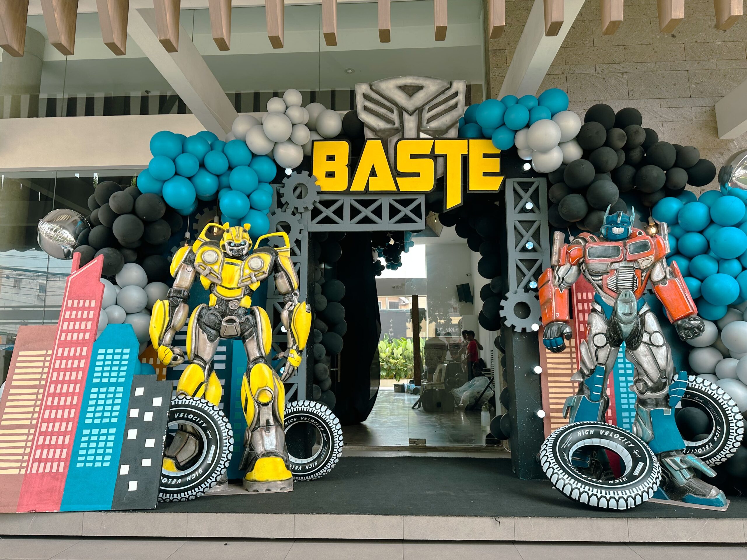 Transformers themed birthday party setup by professional event stylist – custom party decorations, kids party styling, Optimus Prime and Bumblebee theme, best party stylist for boys’ birthday themes, Metro Manila event coordination