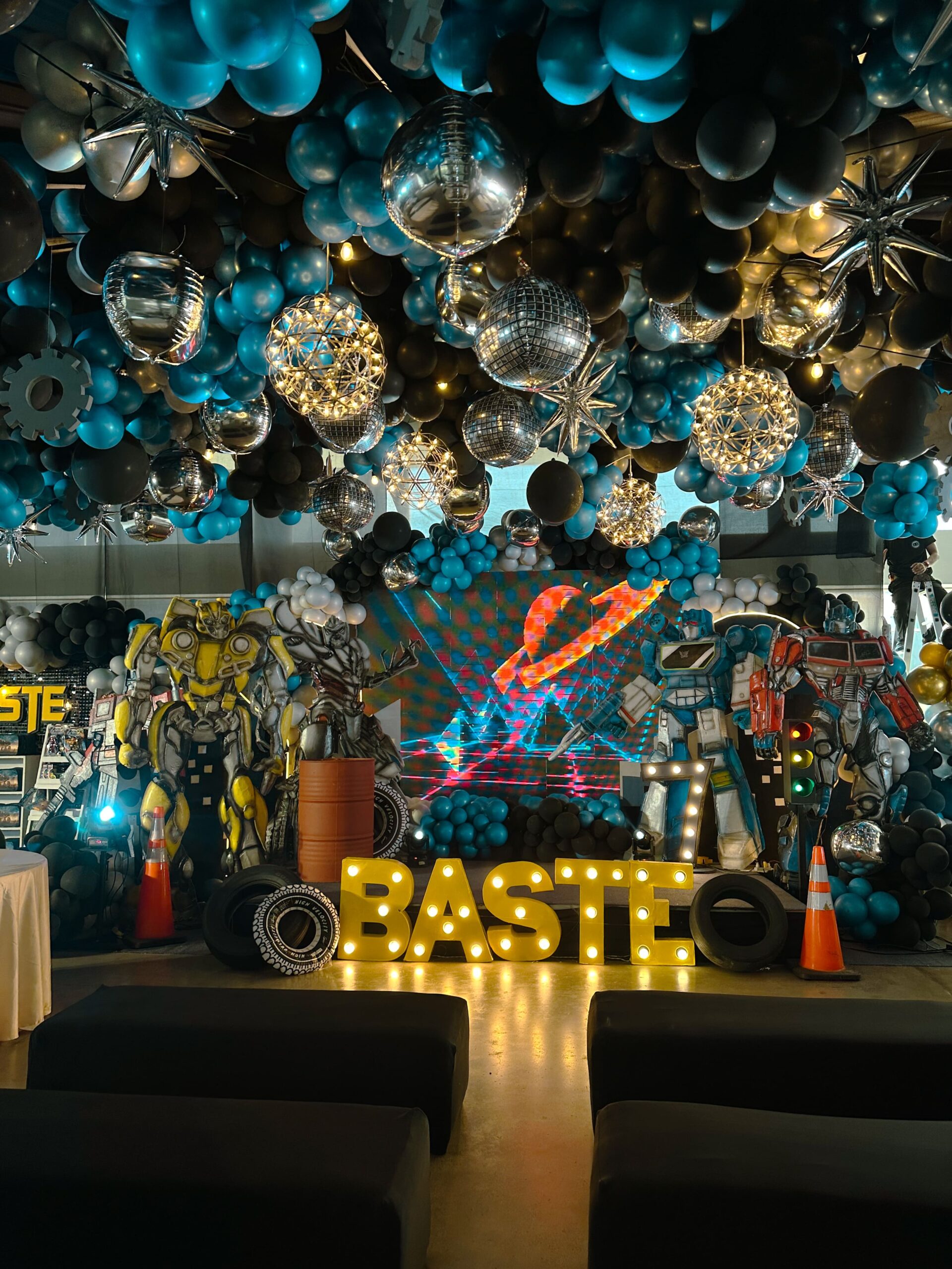 Transformers themed birthday party setup by professional event stylist – custom party decorations, kids party styling, Optimus Prime and Bumblebee theme, best party stylist for boys’ birthday themes, Metro Manila event coordination