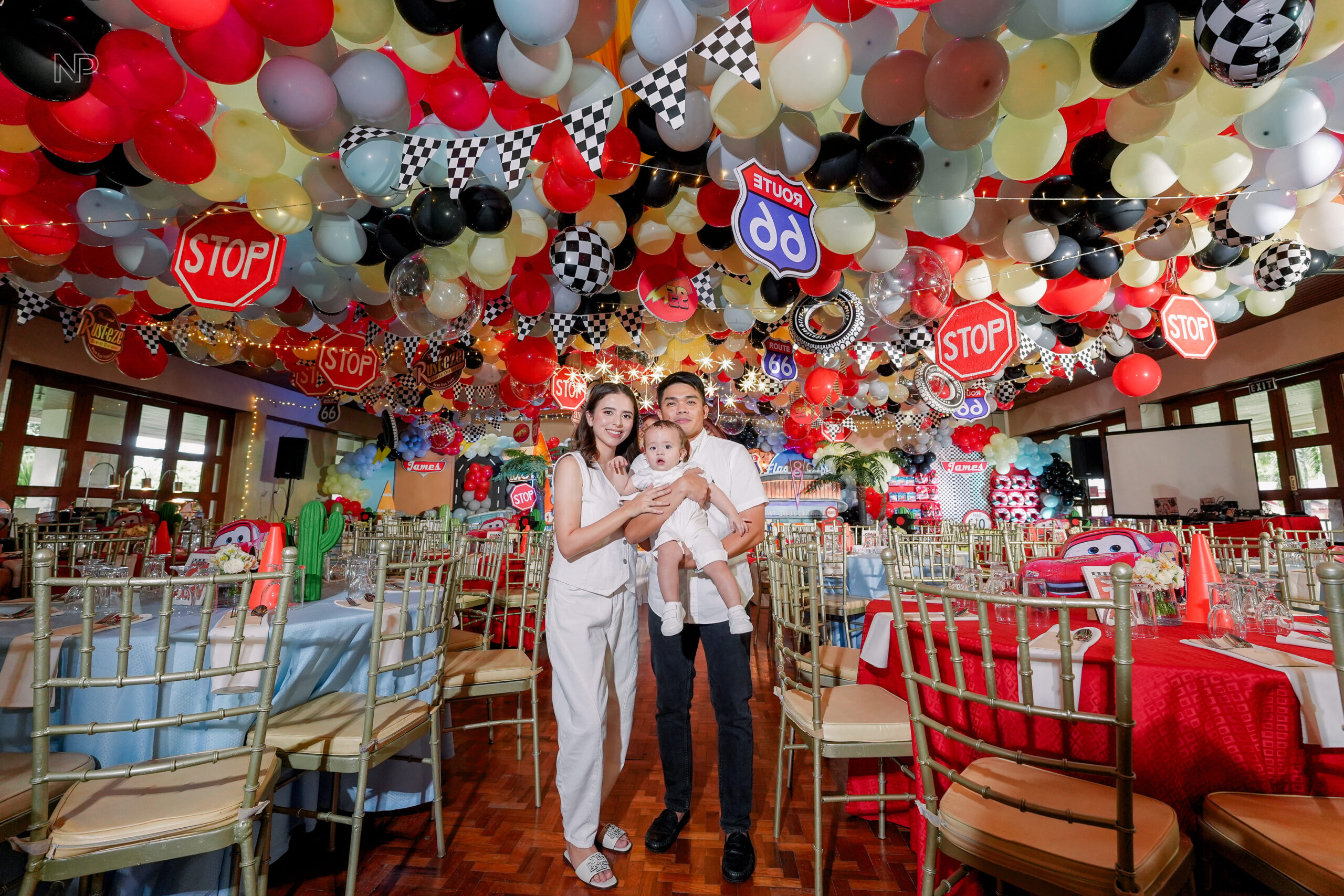 Disney Cars-themed party setup with Lightning McQueen, Mater, and race track decoration in the philippines | Party Curators