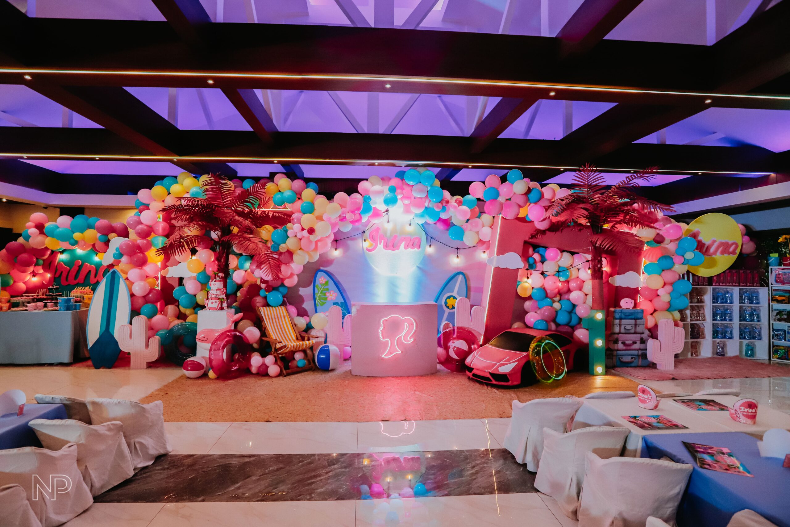 Barbie Malibu themed event with pink decor, beach-inspired elements, and stylish fashion details. Expert event styling in Metro Manila, Philippines, with Malibu beach vibes, palm trees, glittering accents, and Barbie’s iconic pink color scheme. Professional event coordinator and stylist for birthday parties, summer celebrations, themed events, and creative party themes in Metro Manila.