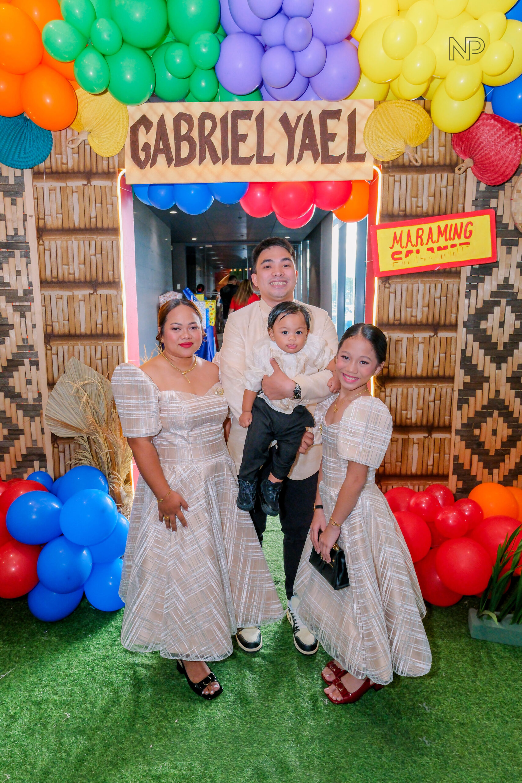 Creative Filipino-themed kiddie party setup featuring bamboo decorations, abaca accents, and colorful Filipino motifs"