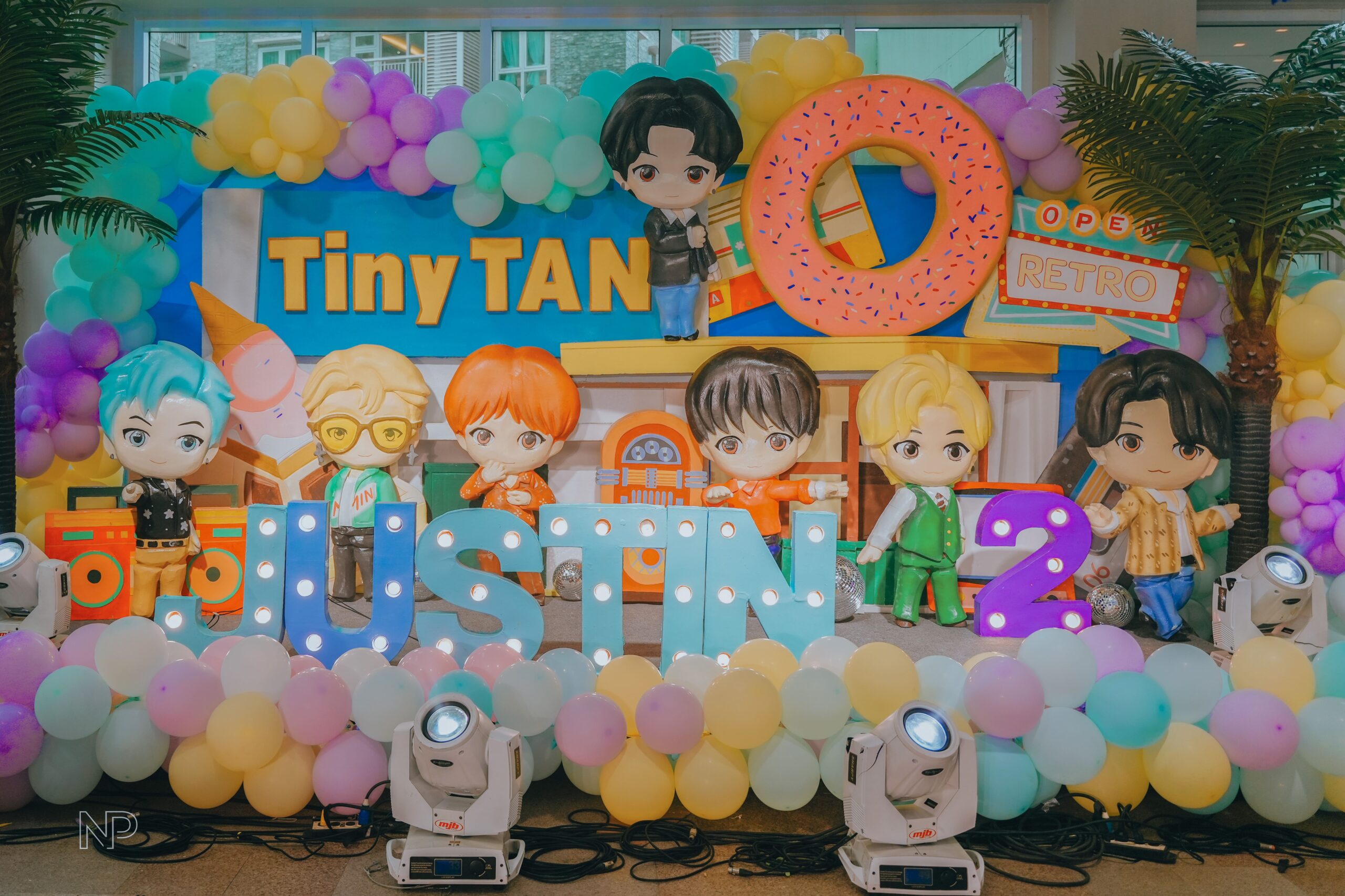 TinyTAN themed party decor featuring BTS-inspired elements, chibi character cutouts, and vibrant K-pop styling. Professional event stylist in Metro Manila, Philippines, specializing in K-pop birthday parties, themed celebrations, and creative party setups for BTS fans. Perfect for kids, teens, and K-pop-themed events.