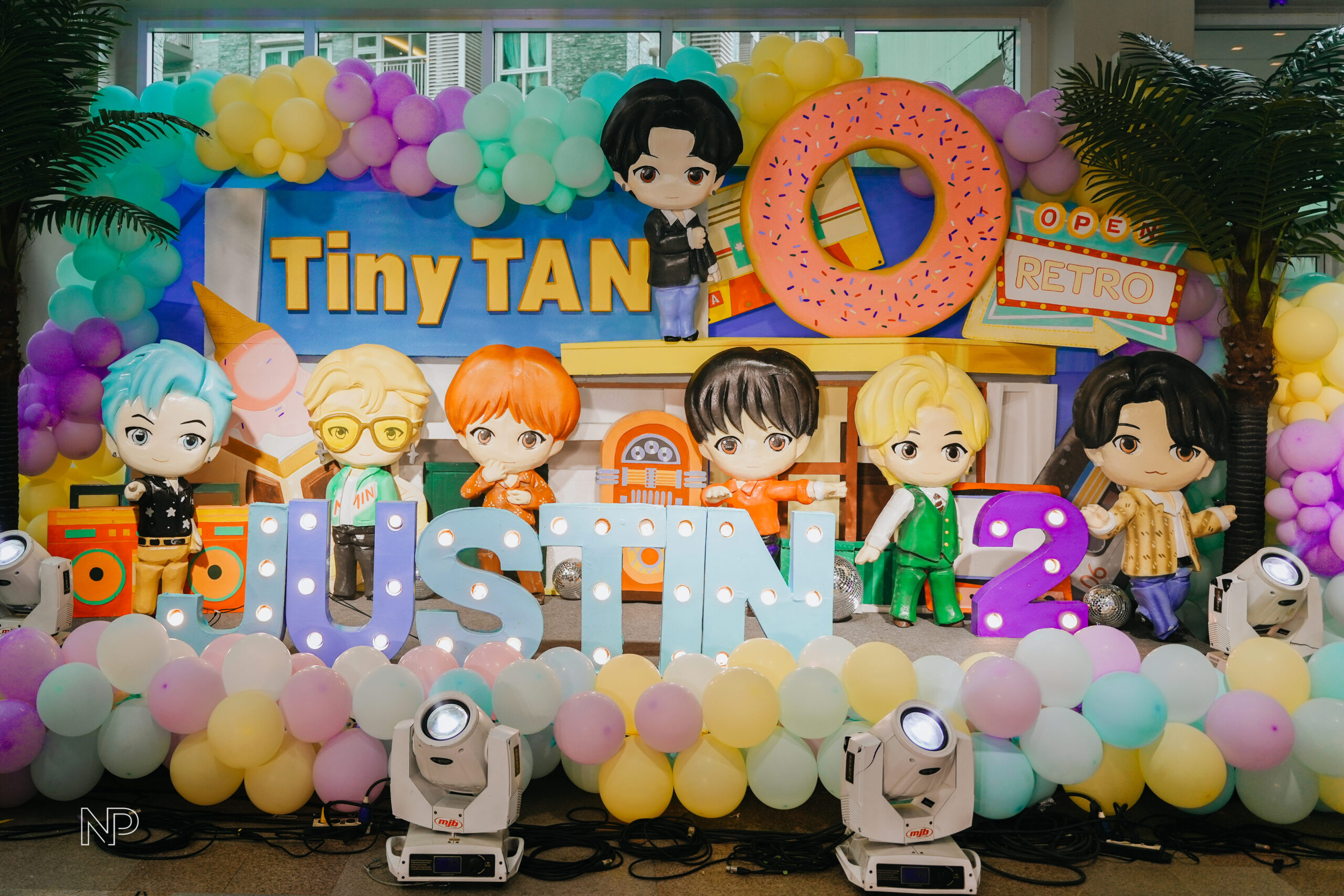 TinyTAN themed party decor featuring BTS-inspired elements, chibi character cutouts, and vibrant K-pop styling. Professional event stylist in Metro Manila, Philippines, specializing in K-pop birthday parties, themed celebrations, and creative party setups for BTS fans. Perfect for kids, teens, and K-pop-themed events.