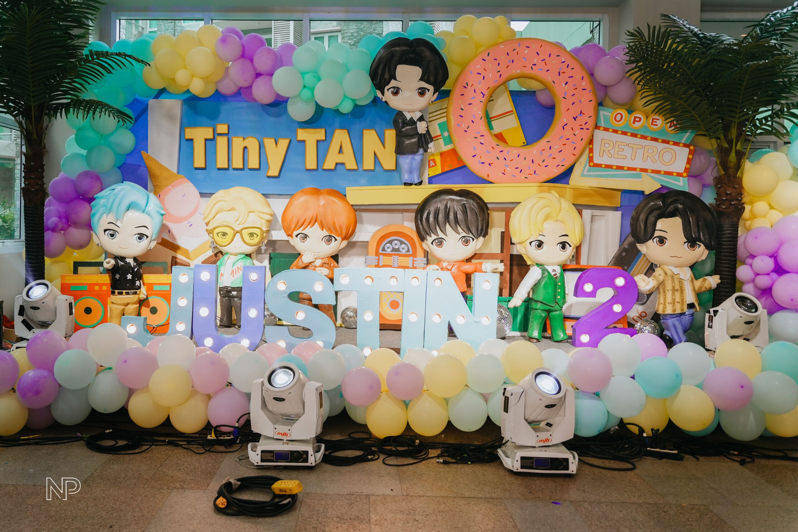 TinyTAN themed party decor featuring BTS-inspired elements, chibi character cutouts, and vibrant K-pop styling. Professional event stylist in Metro Manila, Philippines, specializing in K-pop birthday parties, themed celebrations, and creative party setups for BTS fans. Perfect for kids, teens, and K-pop-themed events.