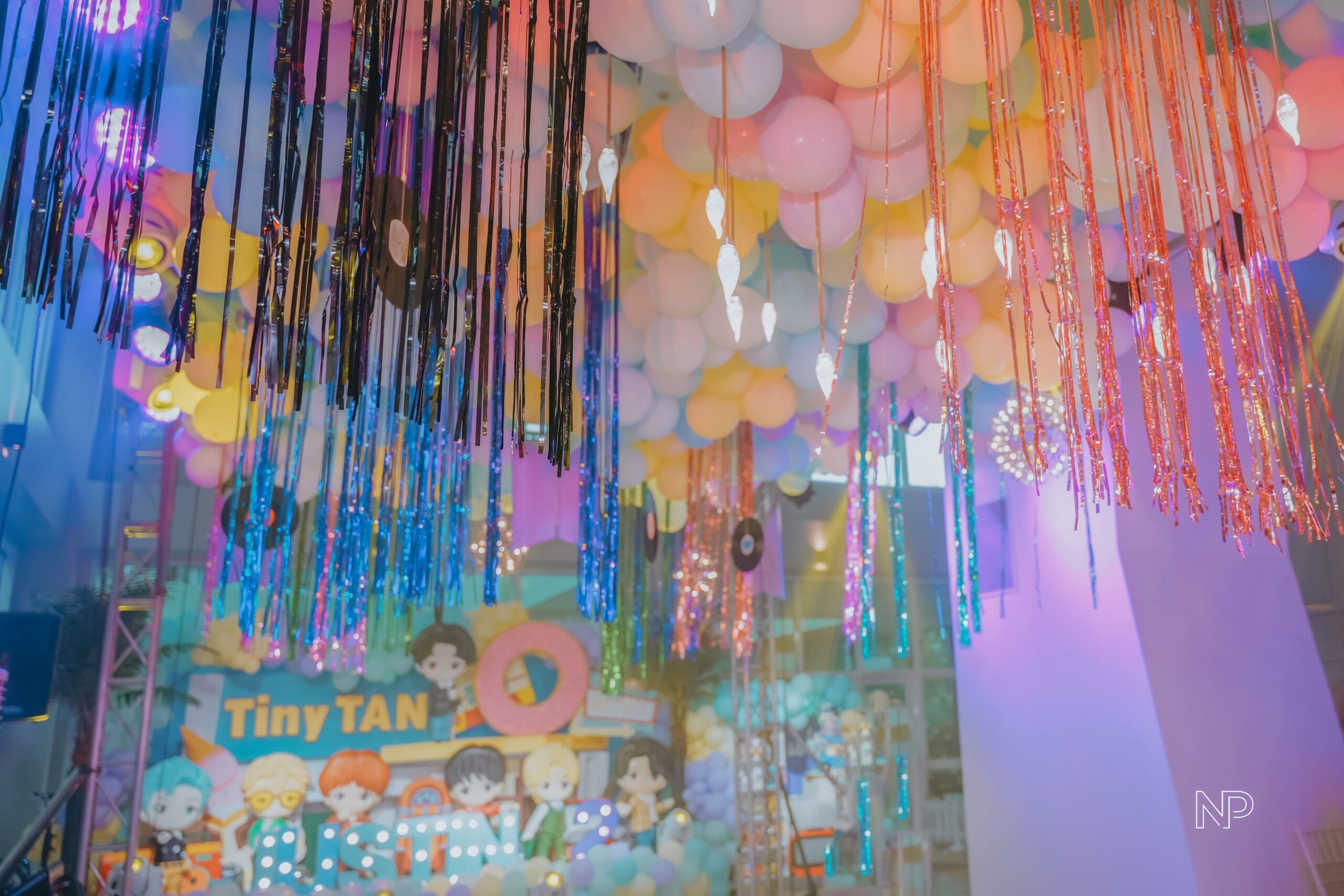 TinyTAN themed party decor featuring BTS-inspired elements, chibi character cutouts, and vibrant K-pop styling. Professional event stylist in Metro Manila, Philippines, specializing in K-pop birthday parties, themed celebrations, and creative party setups for BTS fans. Perfect for kids, teens, and K-pop-themed events.