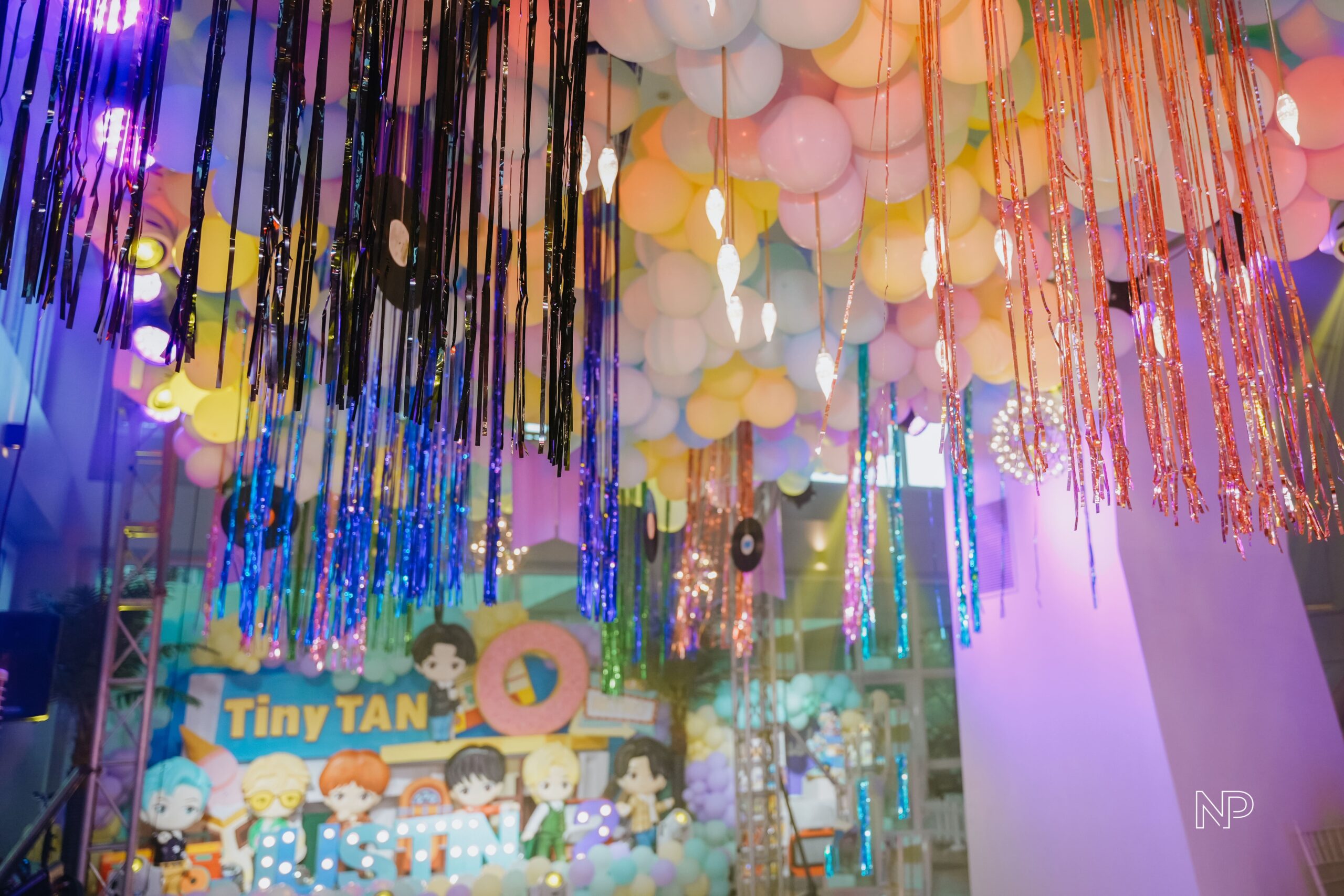 TinyTAN themed party decor featuring BTS-inspired elements, chibi character cutouts, and vibrant K-pop styling. Professional event stylist in Metro Manila, Philippines, specializing in K-pop birthday parties, themed celebrations, and creative party setups for BTS fans. Perfect for kids, teens, and K-pop-themed events.